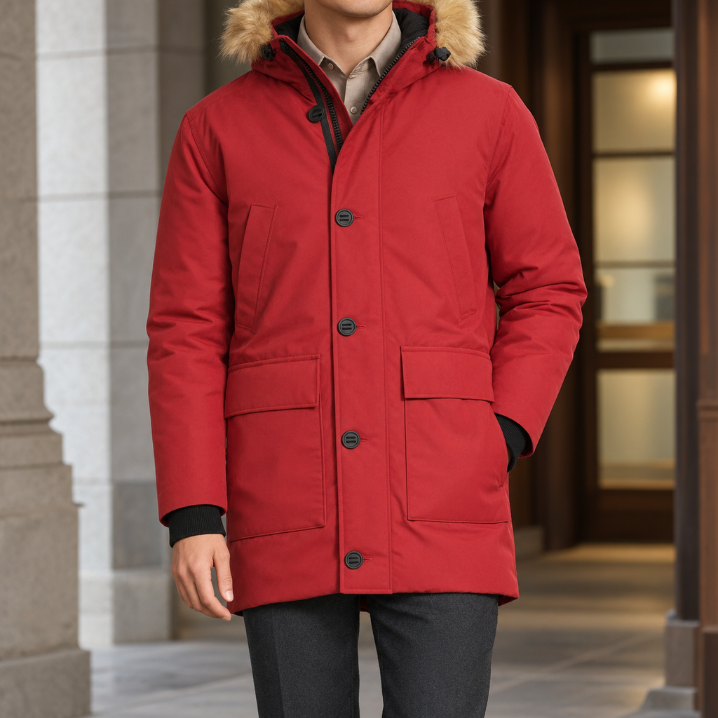 Joshua Hooded Overcoat - Red