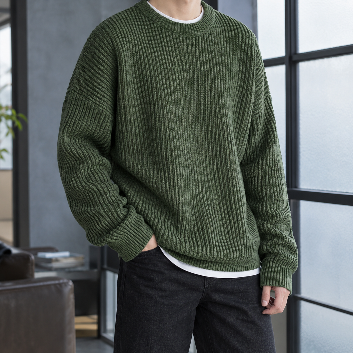 Oberon Ribbed Sweater - Green