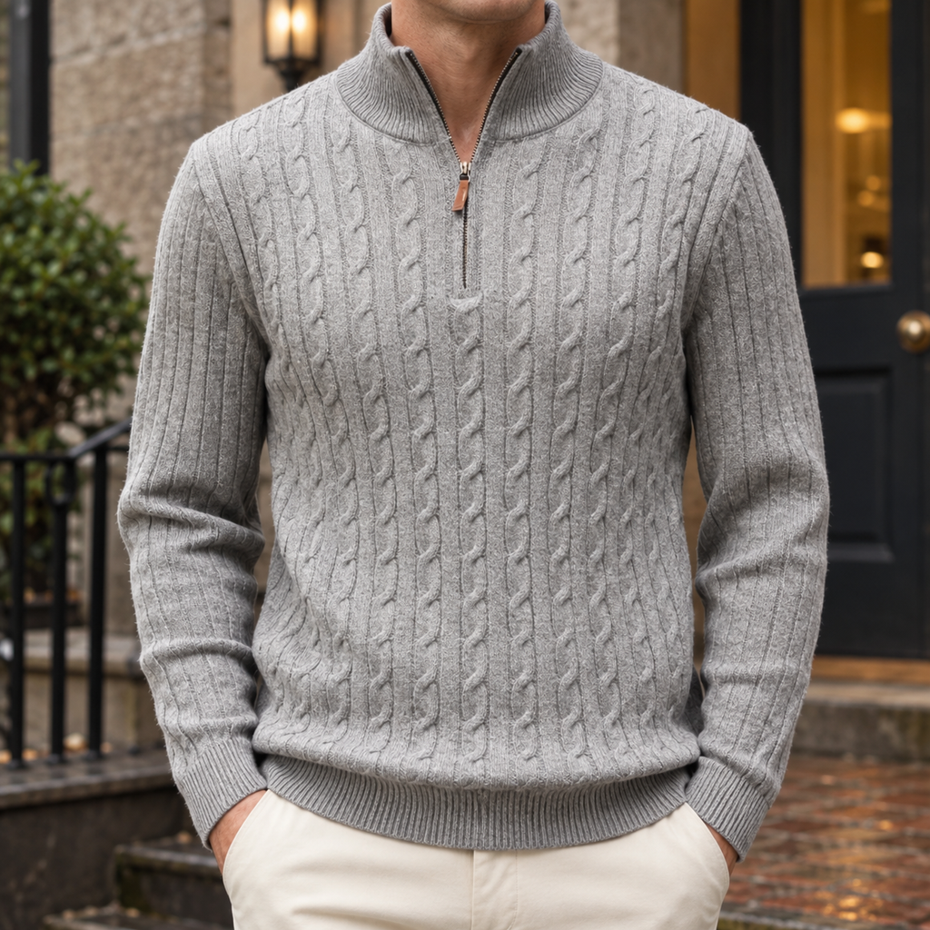 Laurent Cable Knit Sweater - Gray