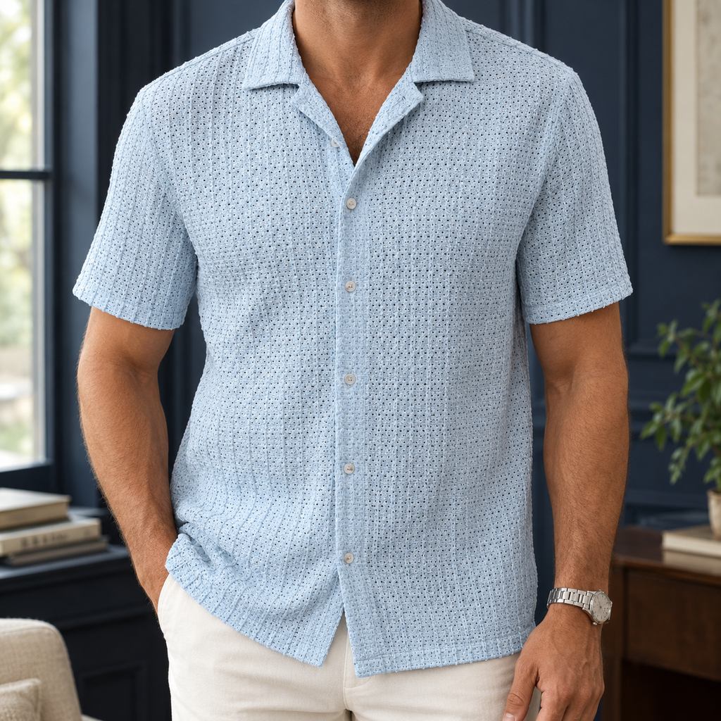 Axel Openwork Overshirt - Light Blue