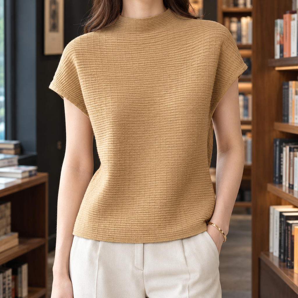 Lena Textured Knit Top - Light Camel 2