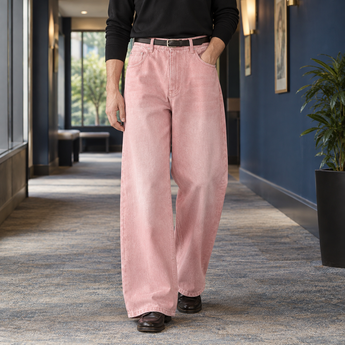 Simeon Wide Leg Jeans - Pastel Pink
