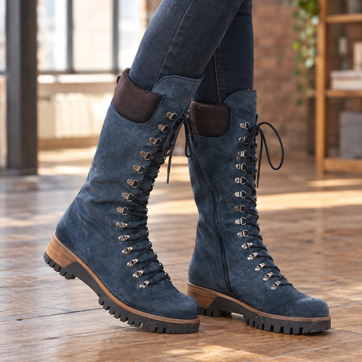 Badoer Lace-Up Boots - Blue