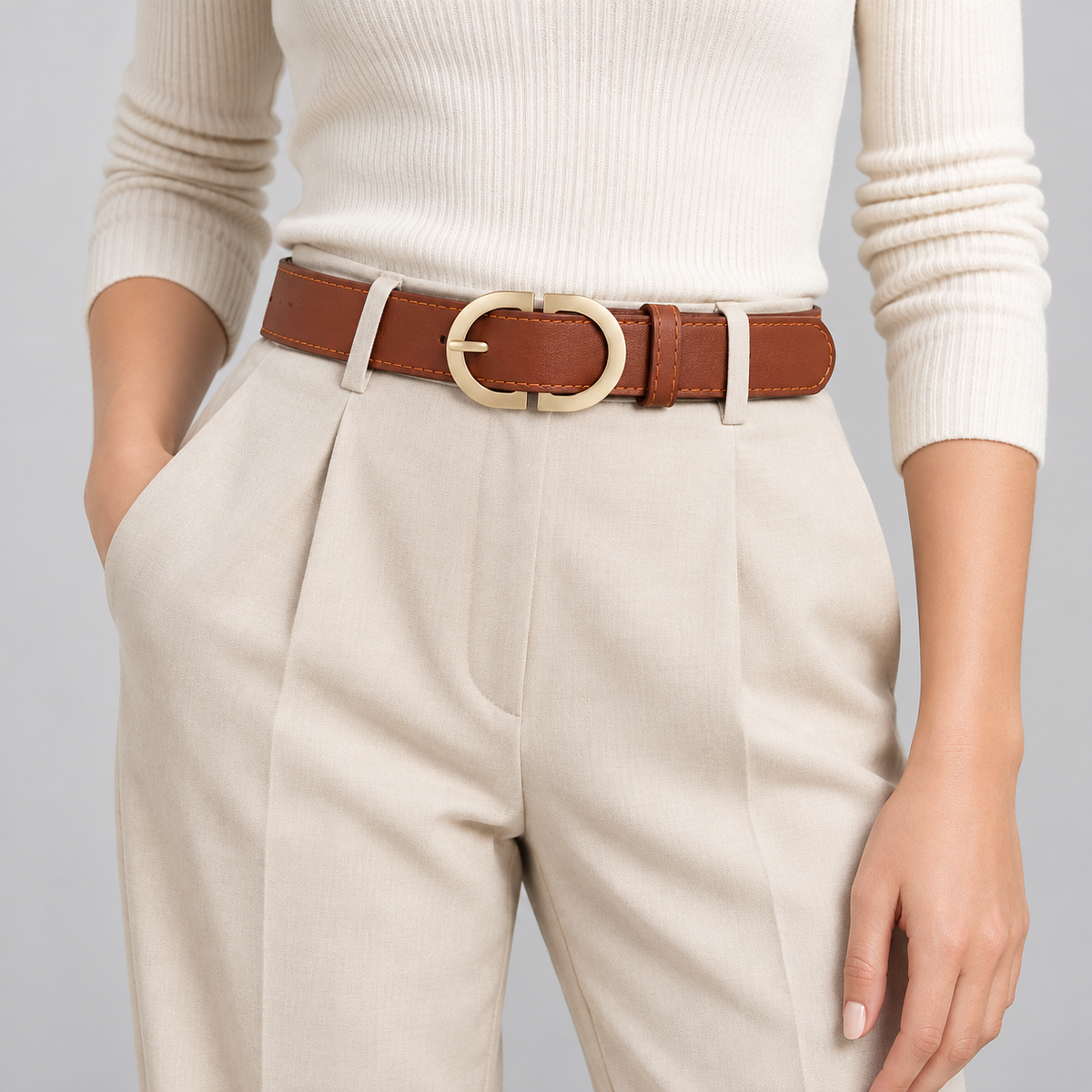 Massimo Oval Buckle Belt - Brown