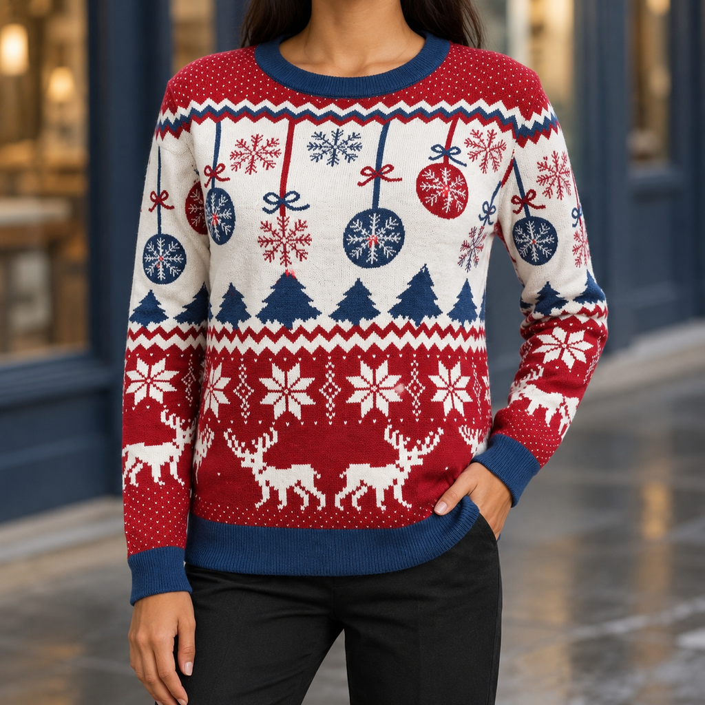 Caitlin Nordic Sweater - White Red Blue 2