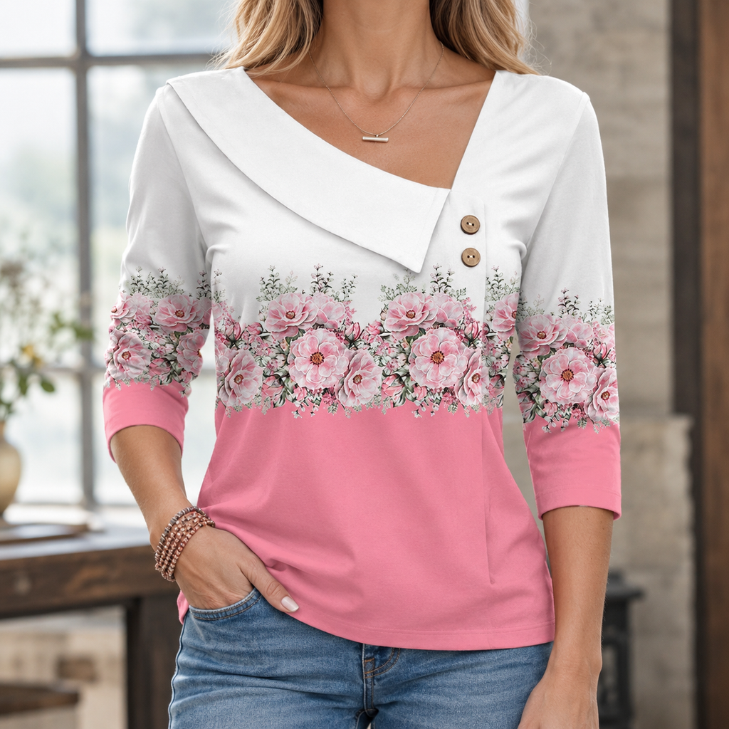 Gillian Asymmetric Collar Top - Pink