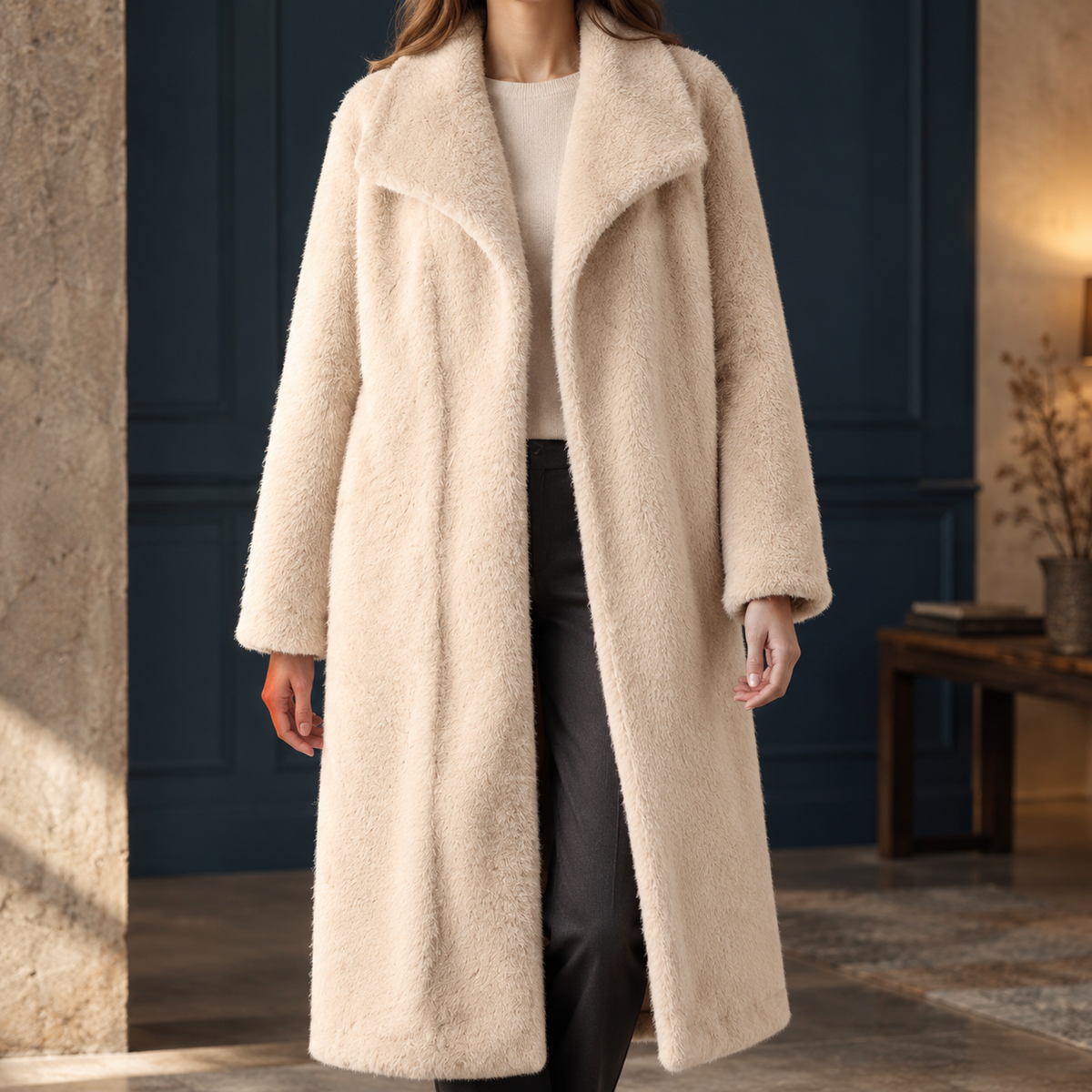 Jasmine Lapel Overcoat - Beige