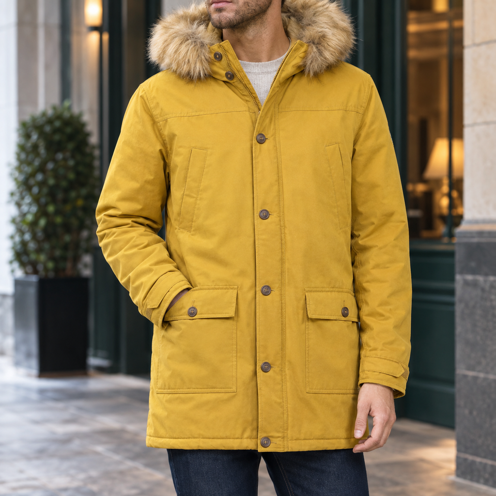 Austin Hooded Overcoat - Mustard Yellow