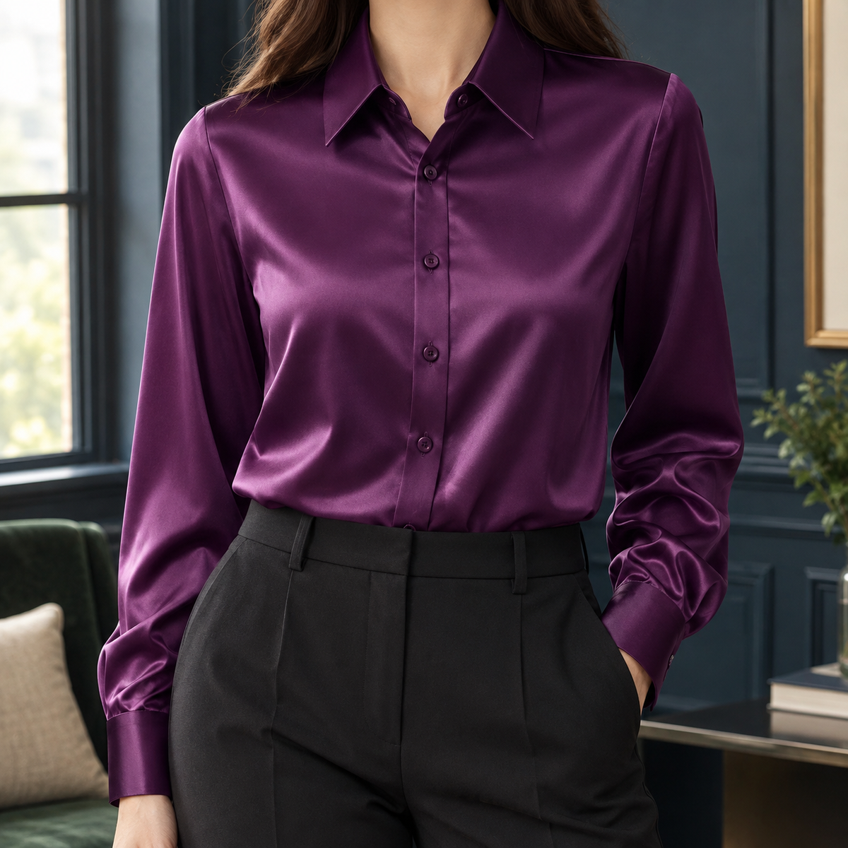 Briony Satin Shirt - Deep Purple 2