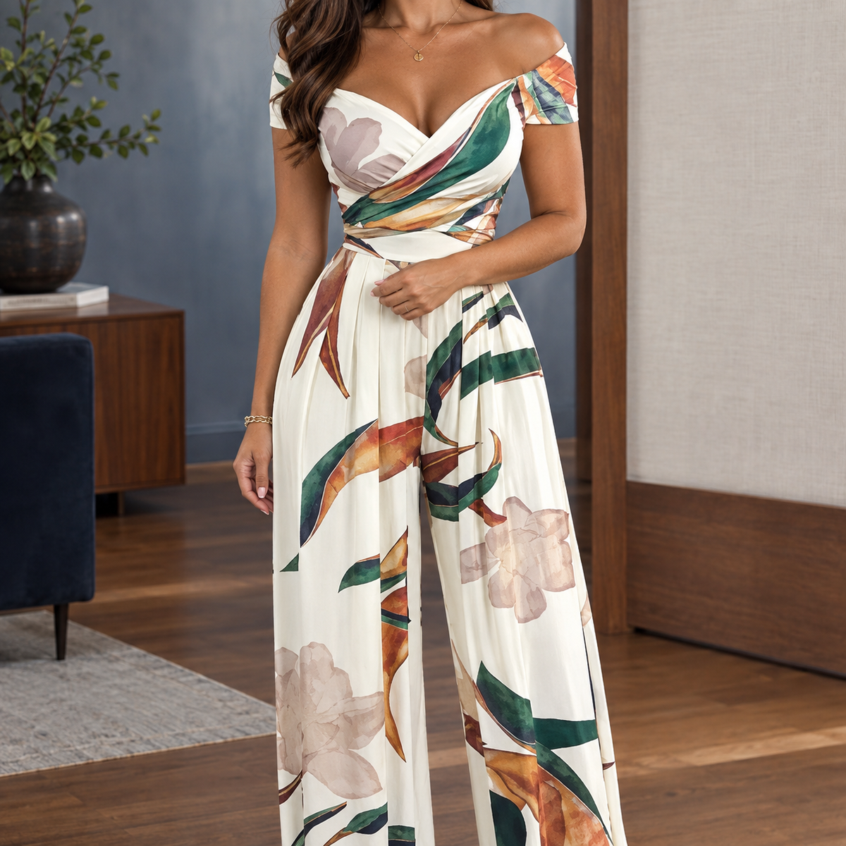 Ursuline Wide Leg Jumpsuit - Ivory Floral