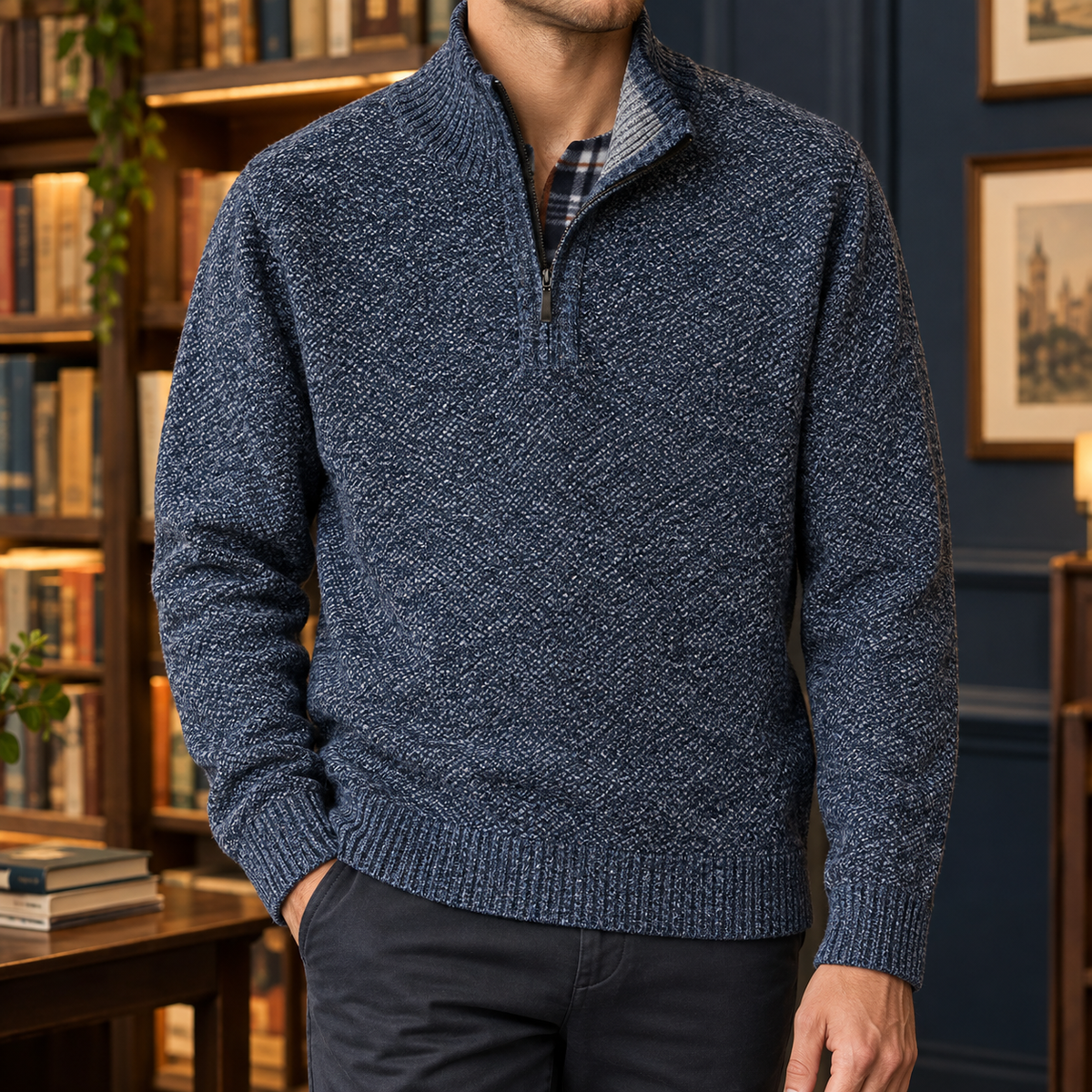 Donatien Quarter Zip Sweater - Blue