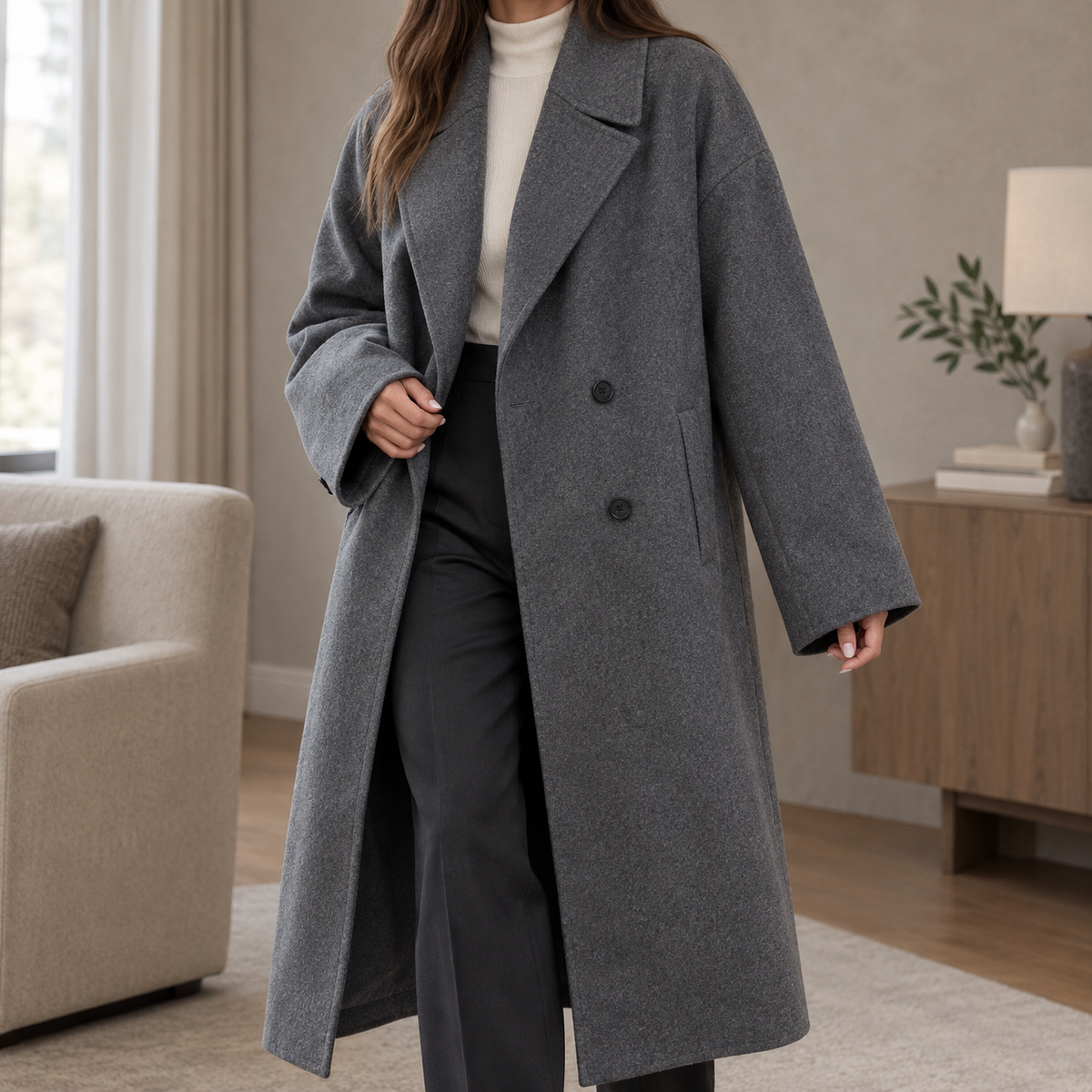 Yara Double-Breasted Overcoat - Dark Gray