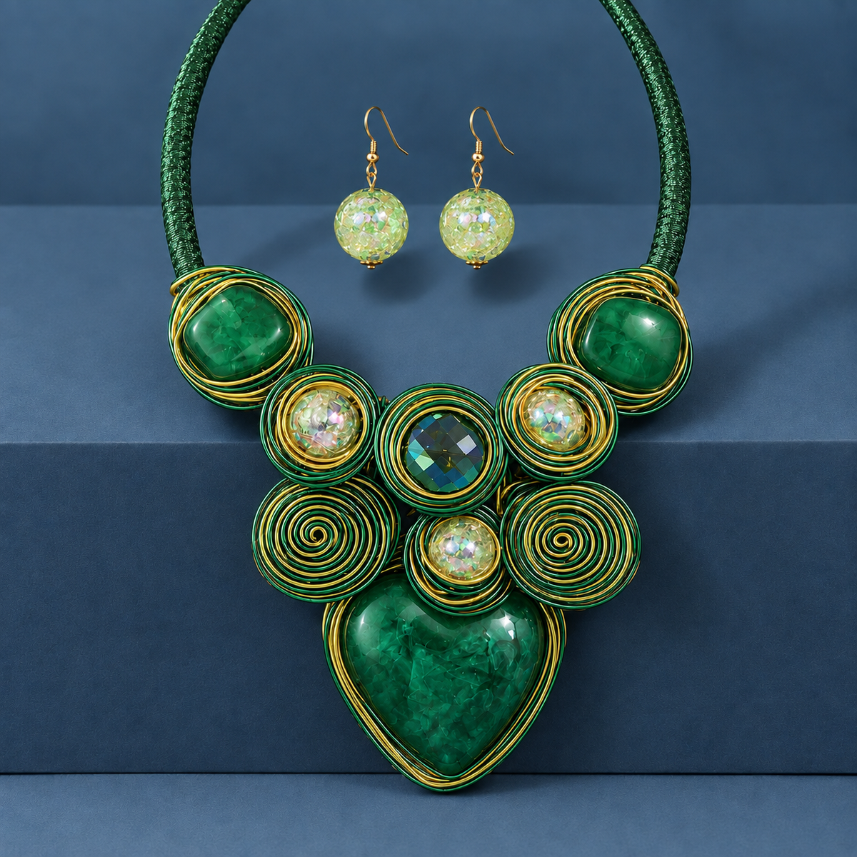 Ricciardi Wirework Jewelry Set - Green