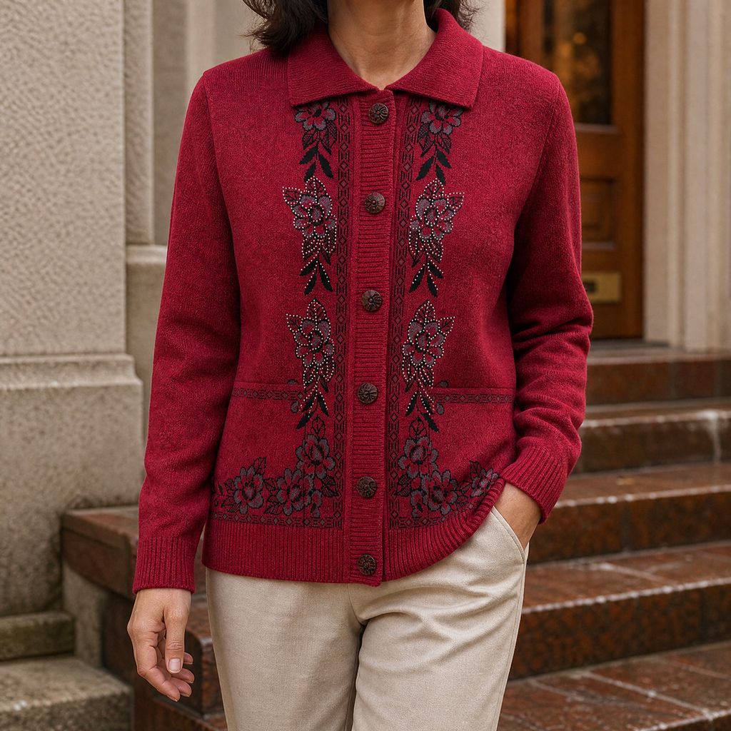 Elena Floral Cardigan - Burgundy