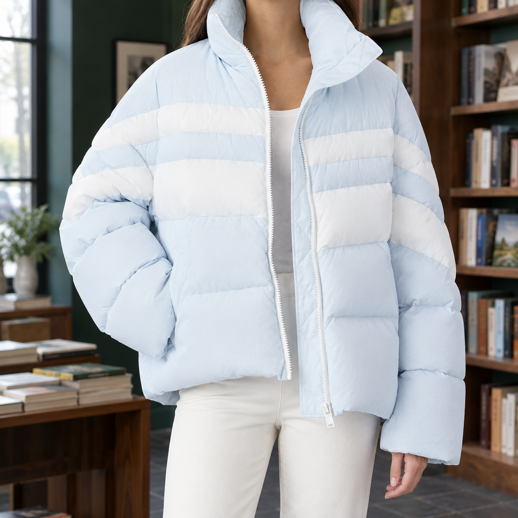 Shannon Colorblock Puffer Jacket - Pale Blue