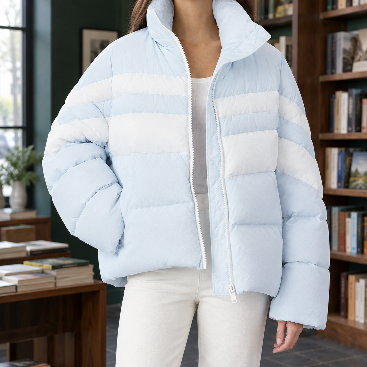Shannon Colorblock Puffer Jacket - Pale Blue