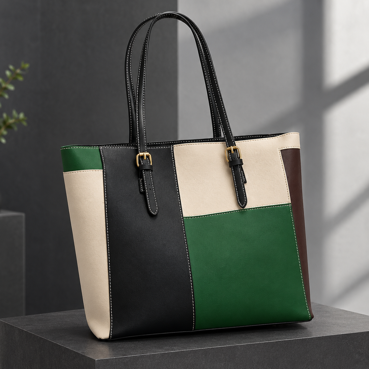 Ravenna Colorblock Tote - Green
