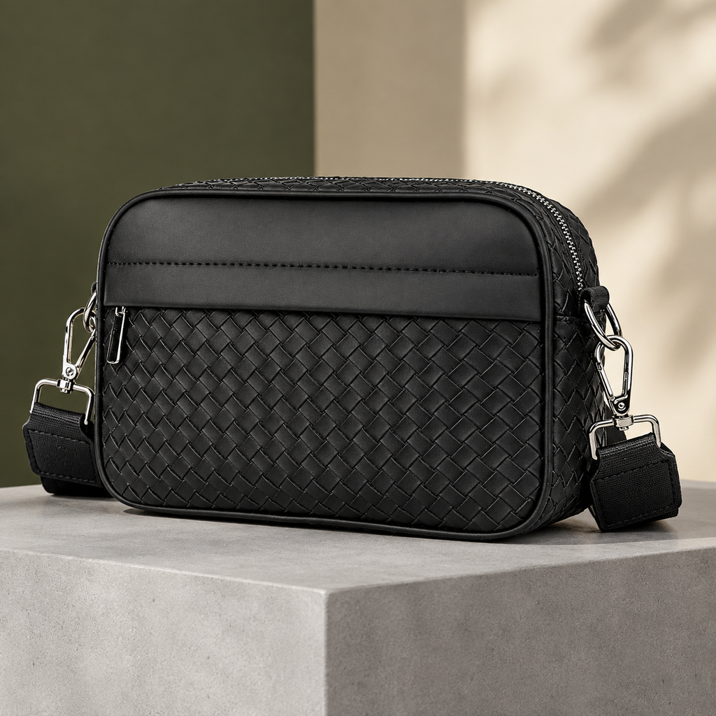 Livorno Woven Crossbody Bag - Black