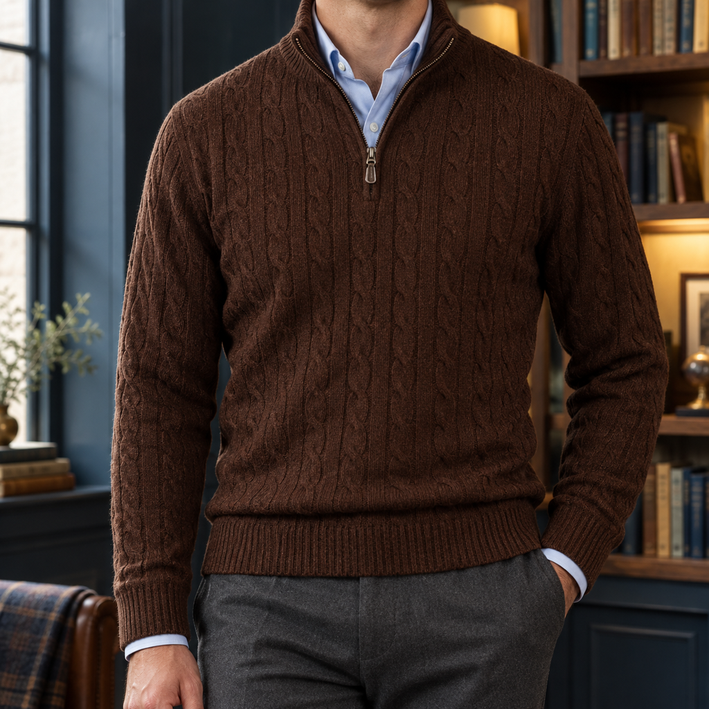 Emilio Quarter Zip Sweater - Brown