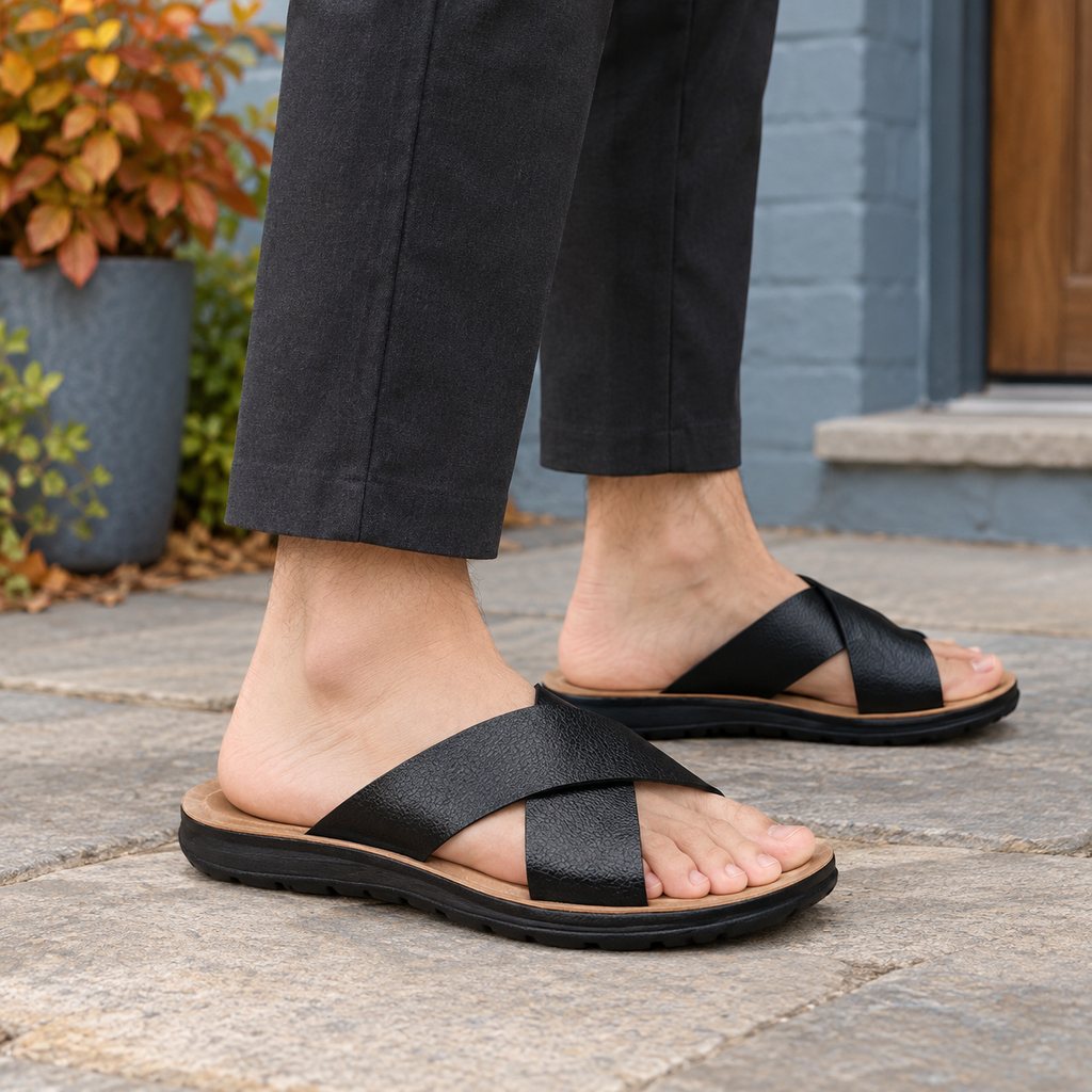 Asti Cross Strap Slides - Black