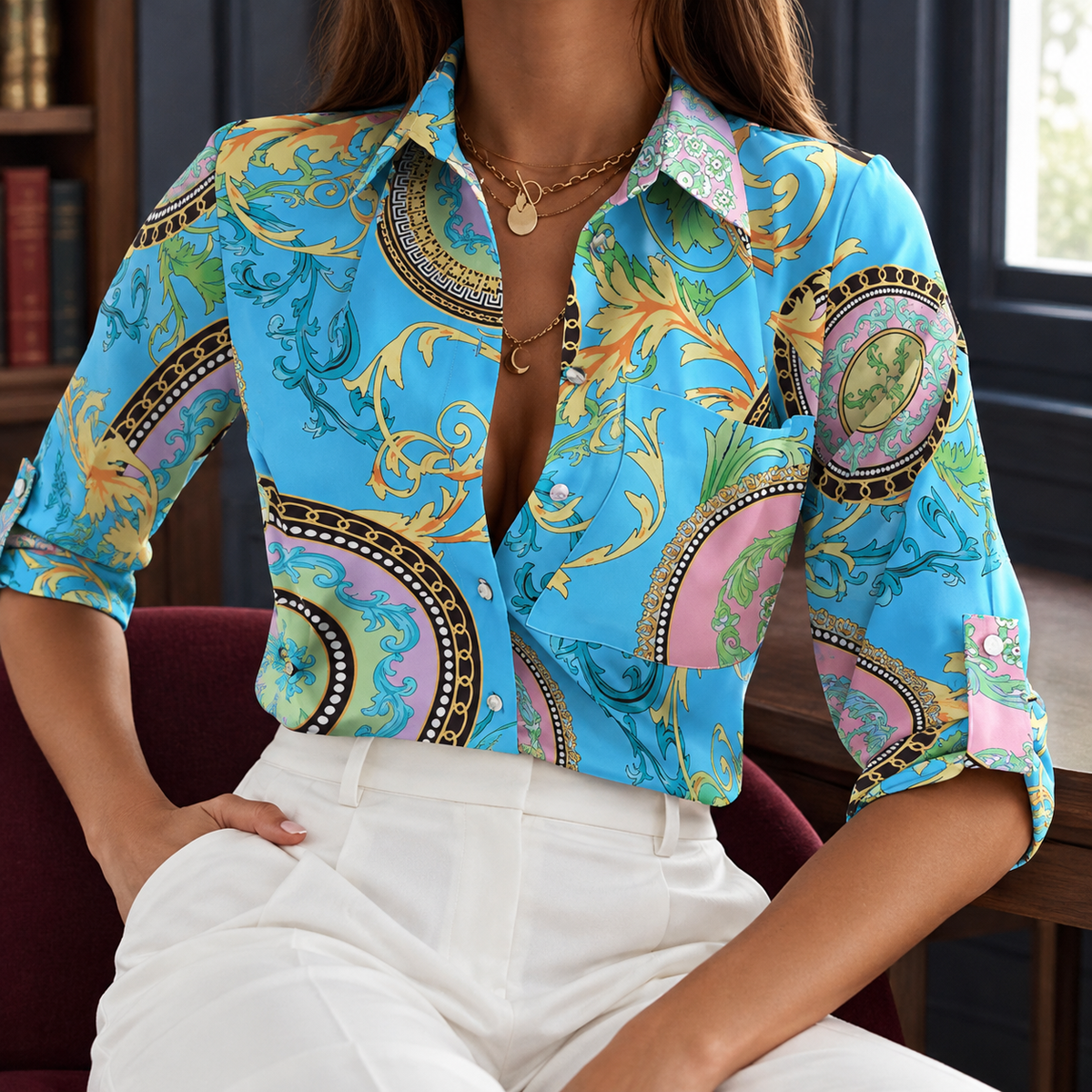 Halcyon Printed Blouse - Aqua Print