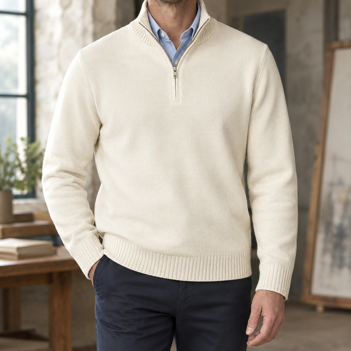 Lucian Half Zip Sweater - Ivory