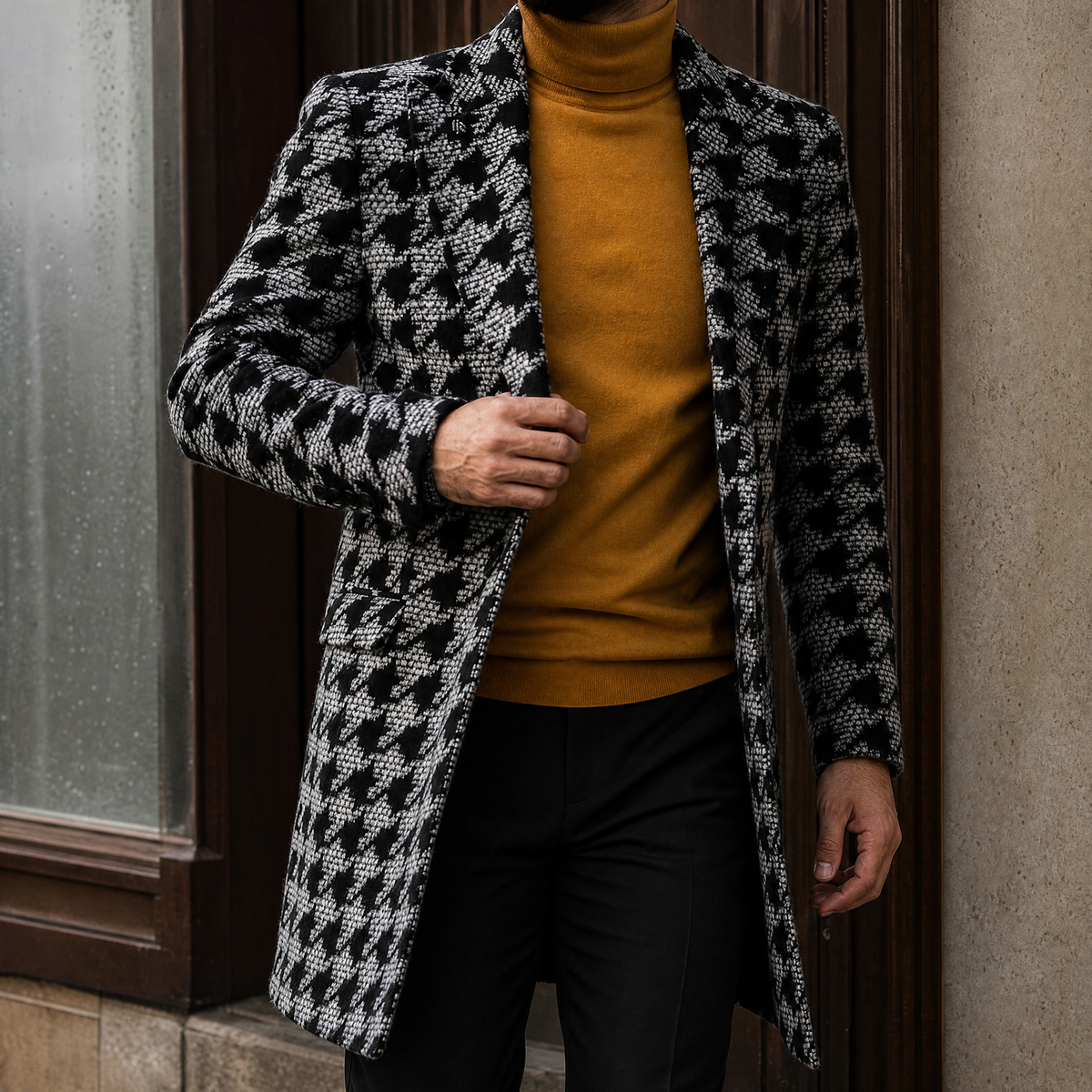 Carter Houndstooth Coat - Black