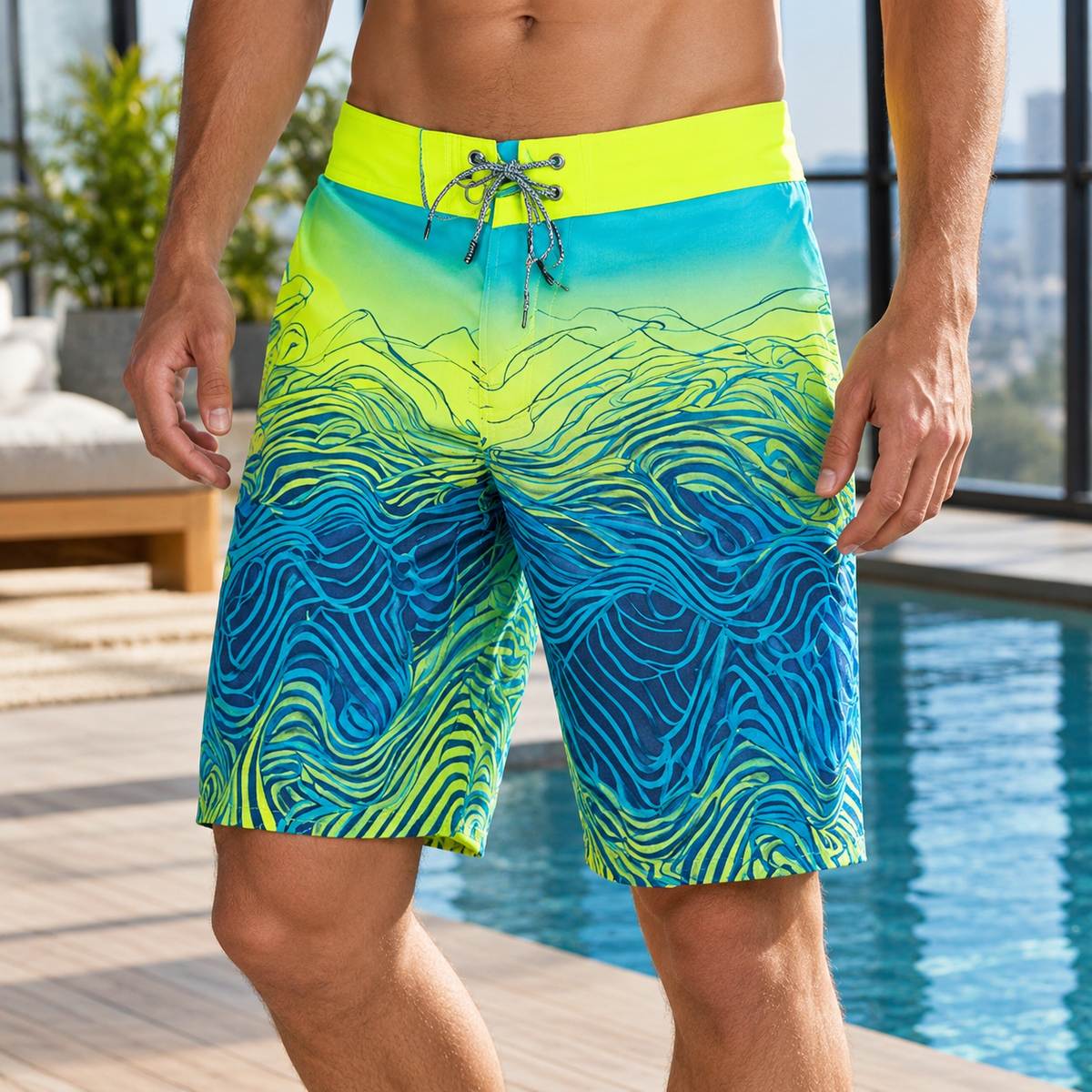 Nathanael Wave Boardshorts - Neon Yellow Blue