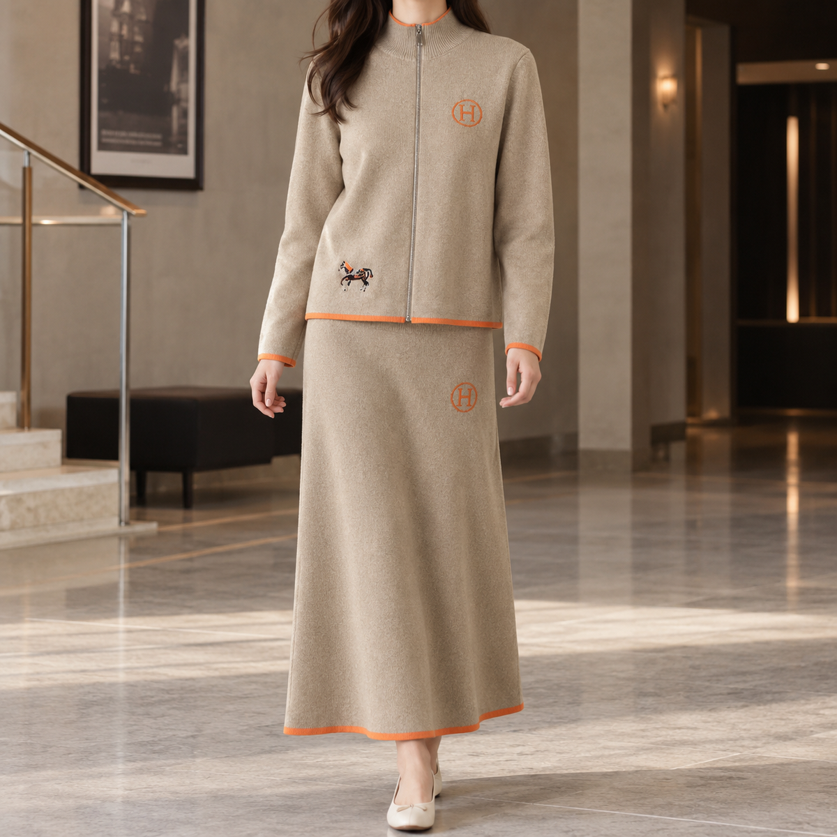Elara Zip Front Set - Khaki
