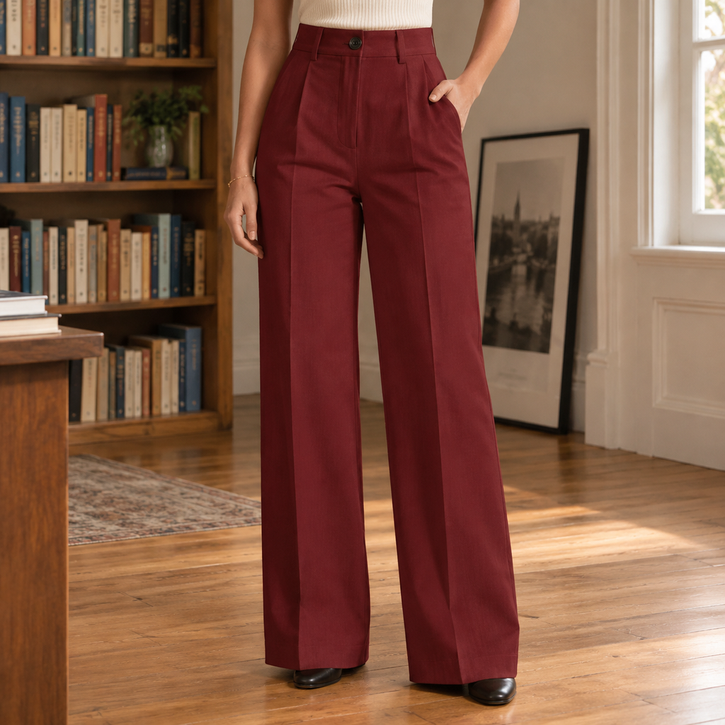 Evadne Wide Leg Pants - Burgundy