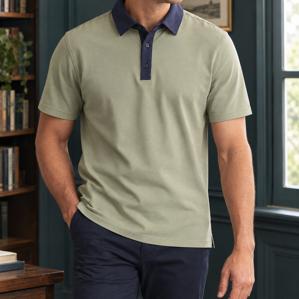 Maximus Contrast Polo - Sage Green