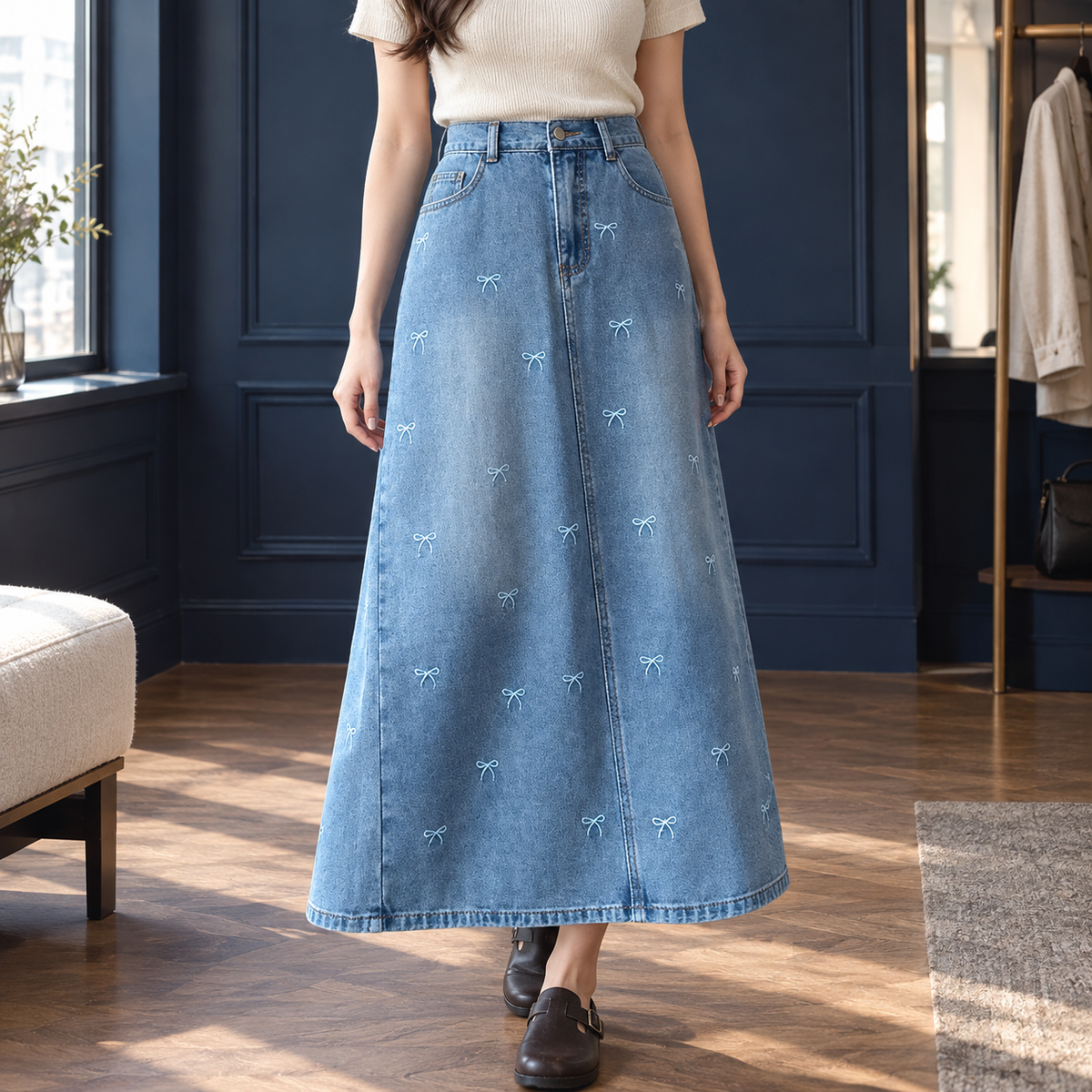 Faith Embroidered Skirt - Blue