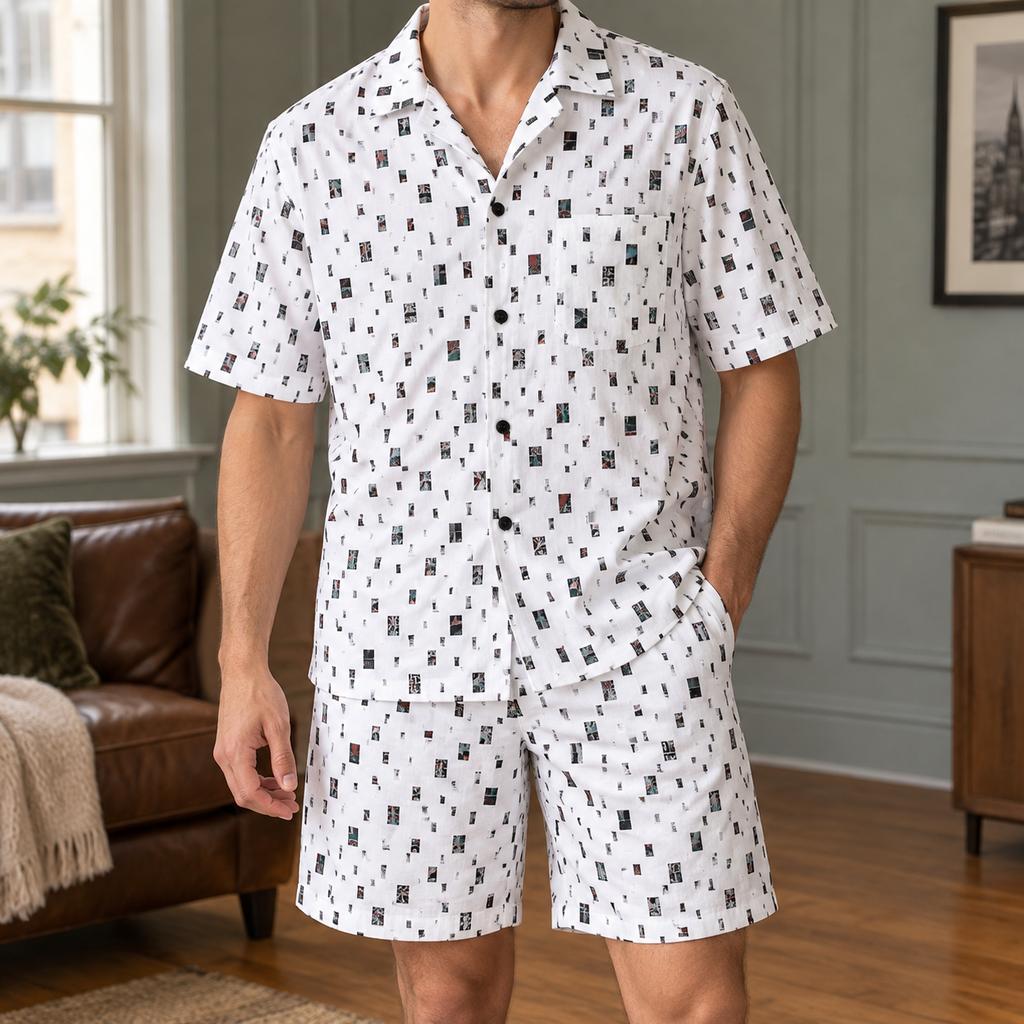 Merrick Geometric Shirt Set - White