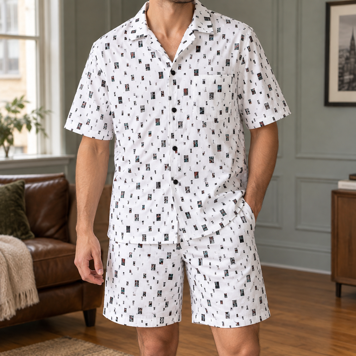 Merrick Geometric Shirt Set - White