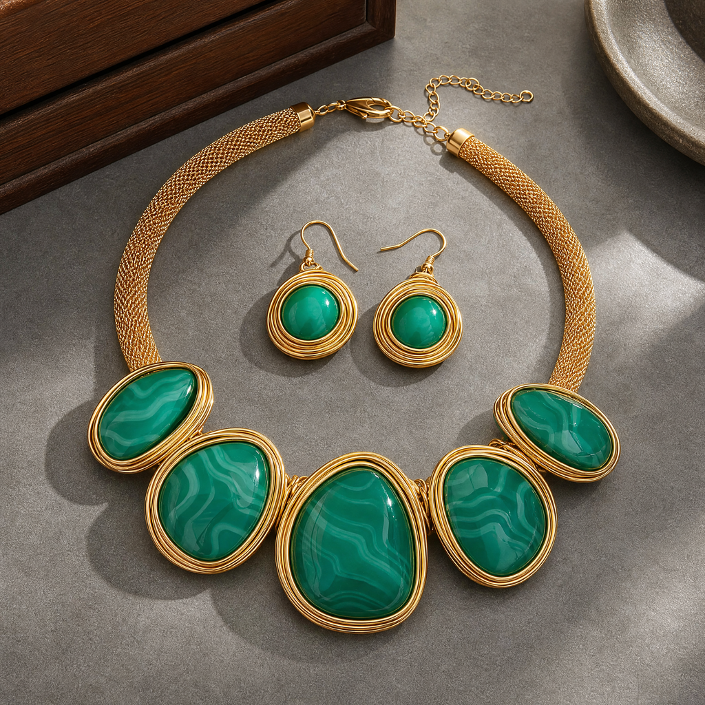 Fabiani Statement Jewelry Set - Green