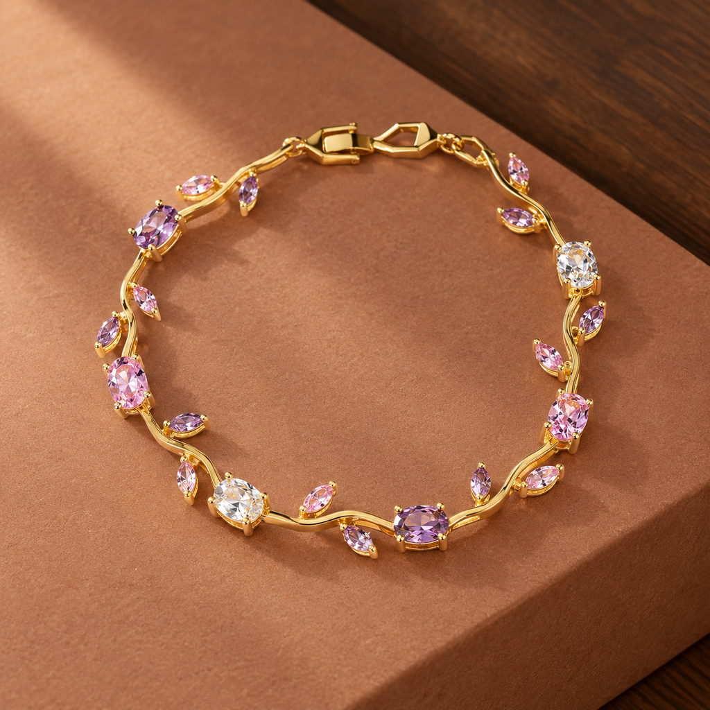 Lauriston Floral Bracelet - Gold Pink Purple White