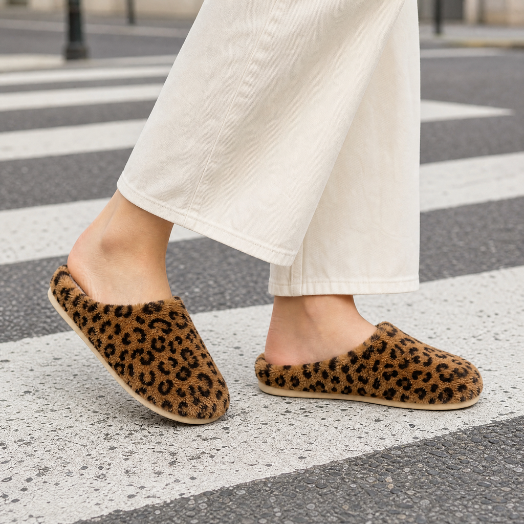 Molfetta Fuzzy Slippers - Brown Leopard