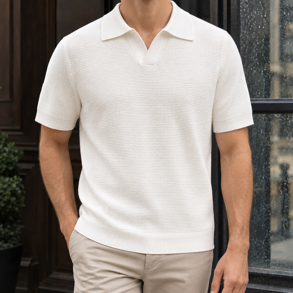 Nathan Open Collar Polo - White