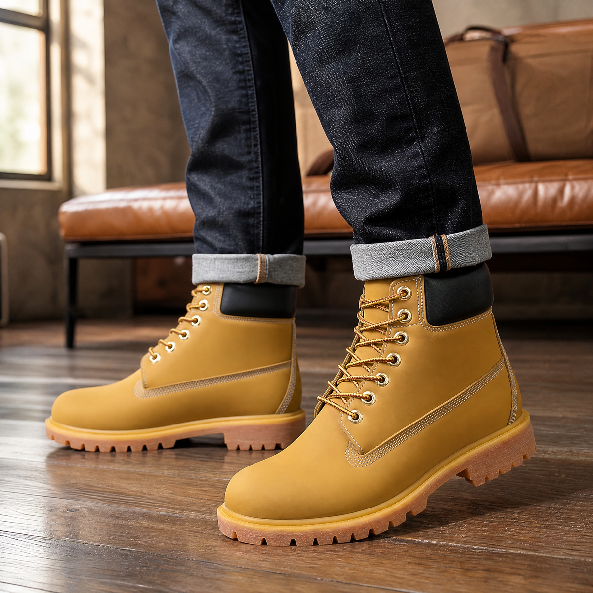Moretti Lace-Up Boots - Yellow