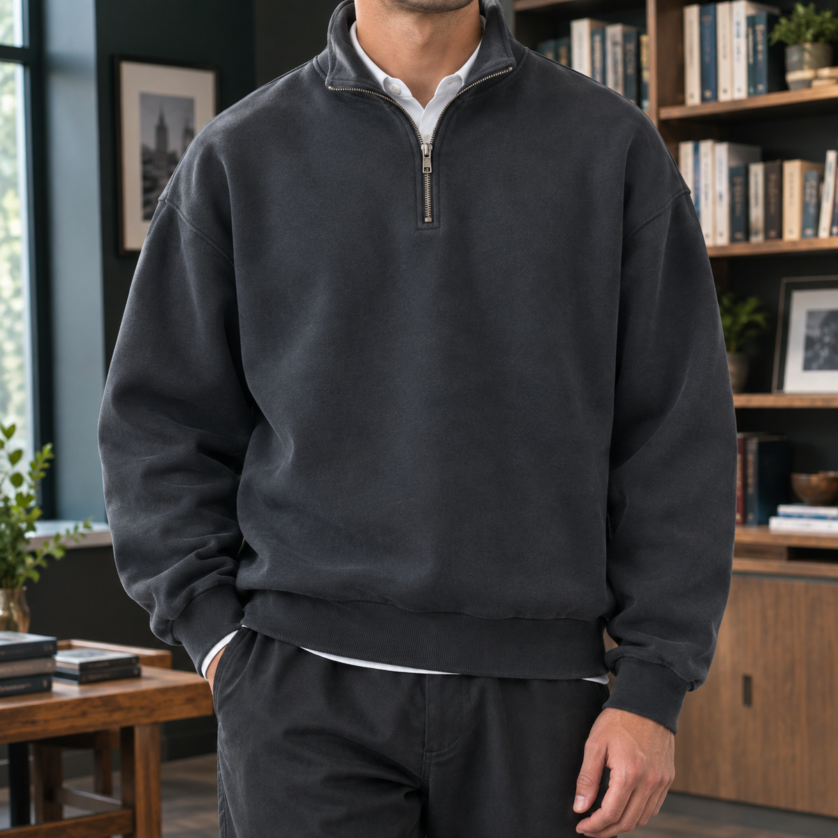Rupert Half Zip Sweatshirt - Washed Black