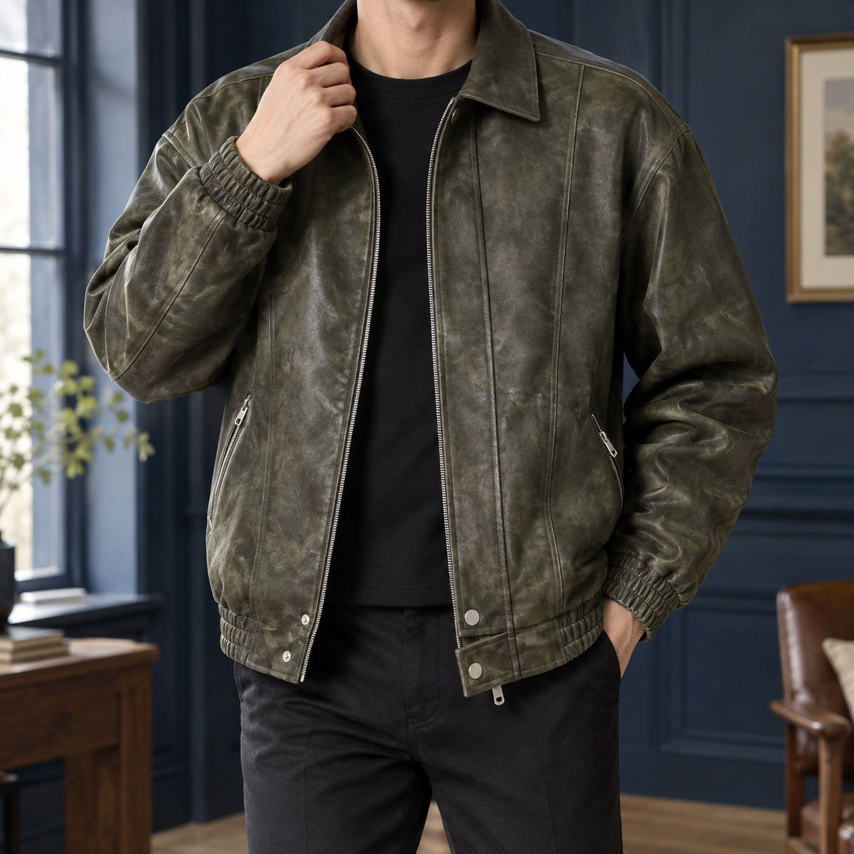 Ryan Leather Jacket - Green