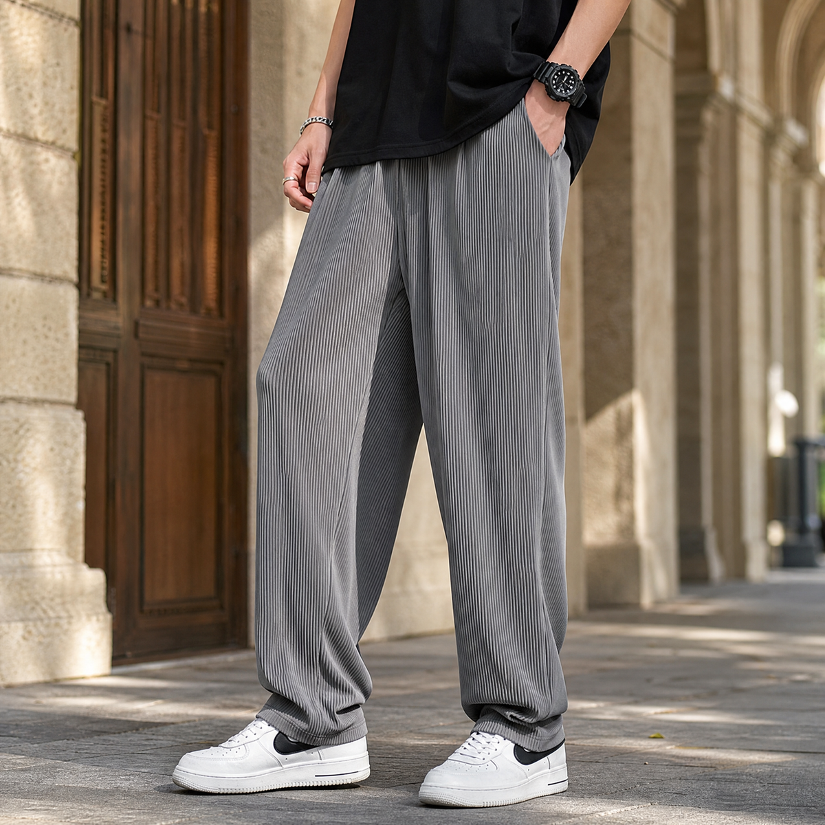 Ezra Wide Leg Pants - Dark Gray 2