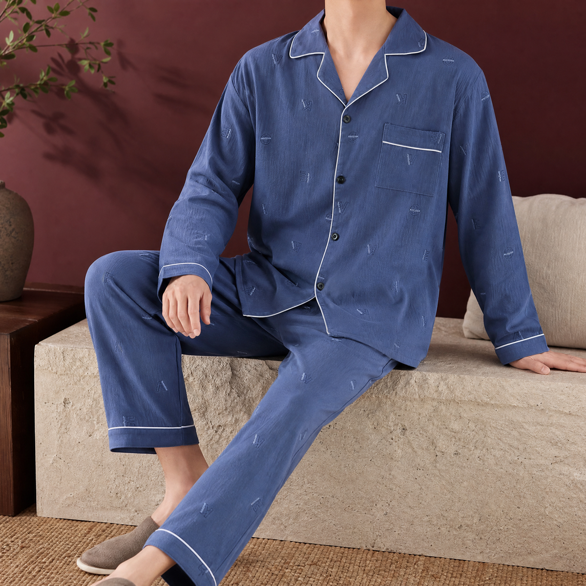 Rafferty Piped Pajamas - Blue