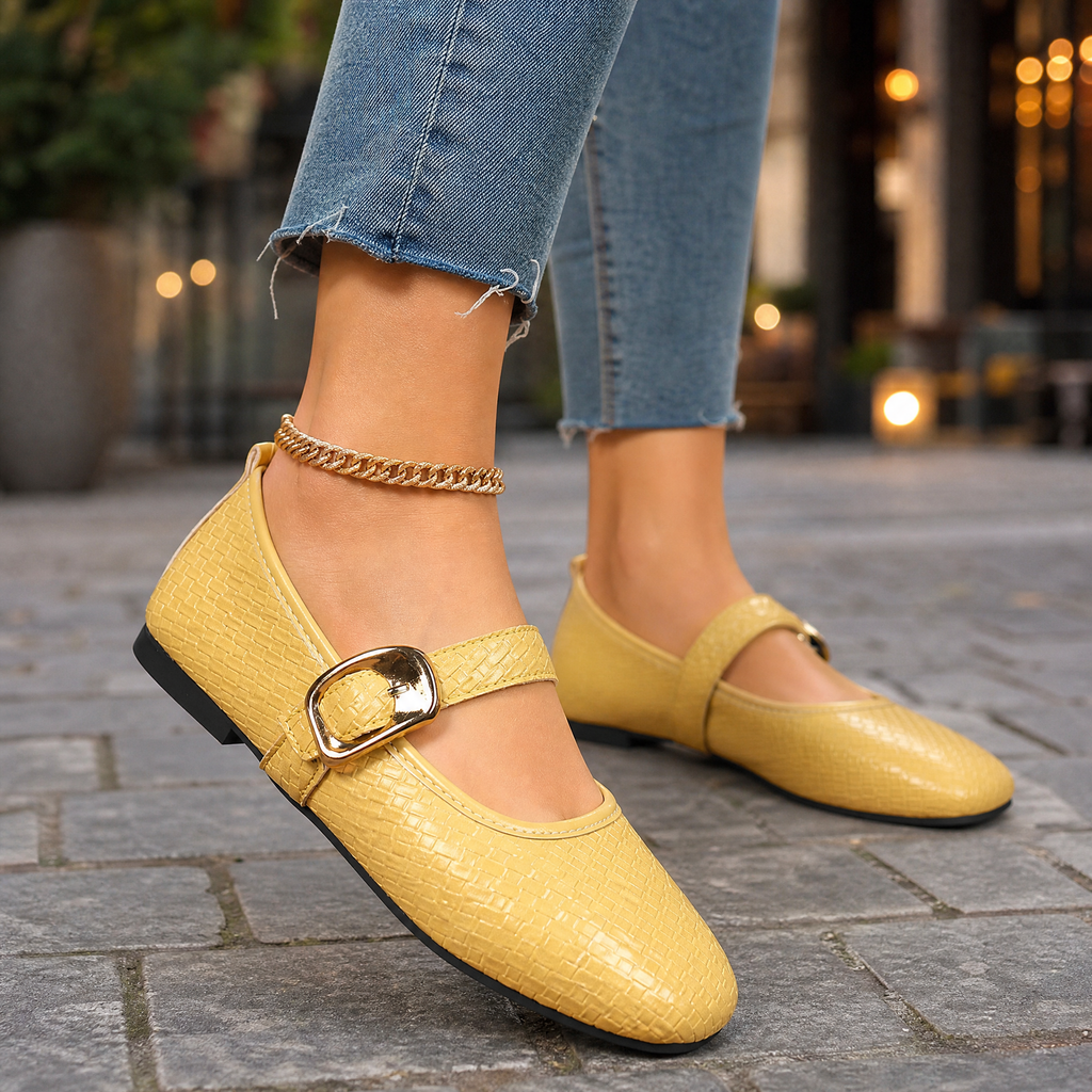 Lecco Woven Mary Janes - Yellow