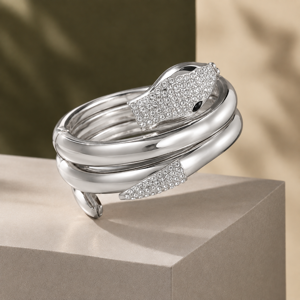 Corbin Crystal Snake Bracelet - Silver