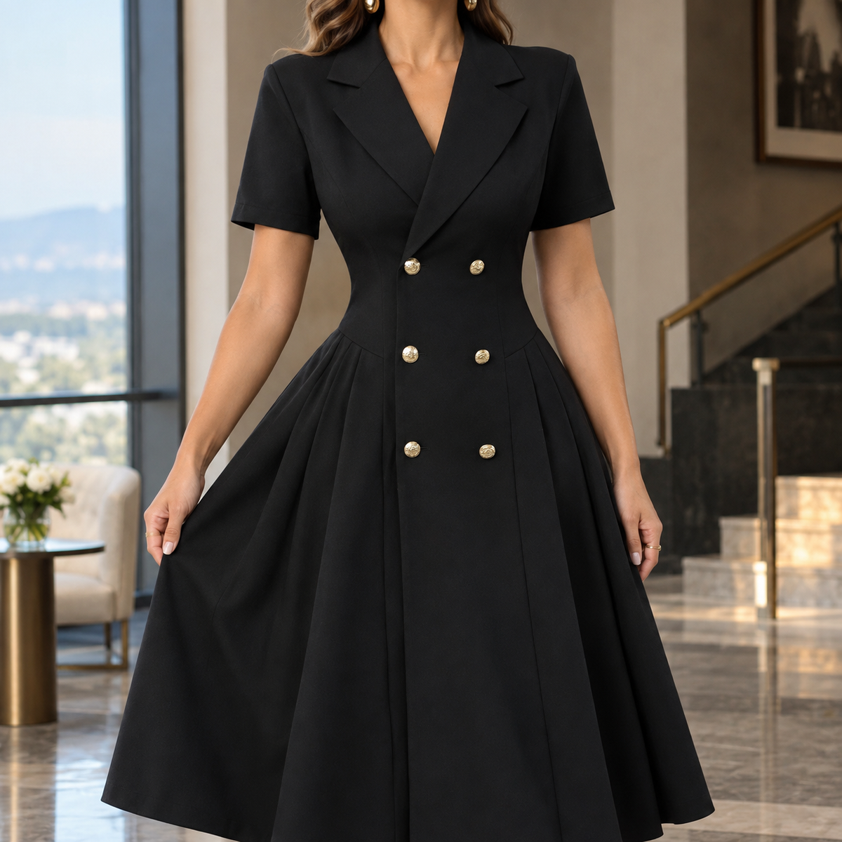 Serena Pleated Blazer Dress - Black
