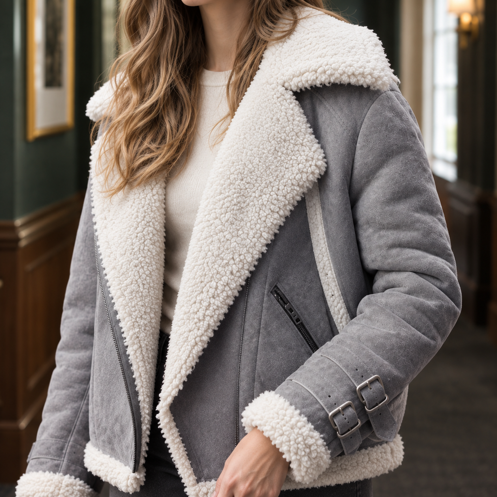 Isla Suede Aviator Jacket - Lead Product Detail
