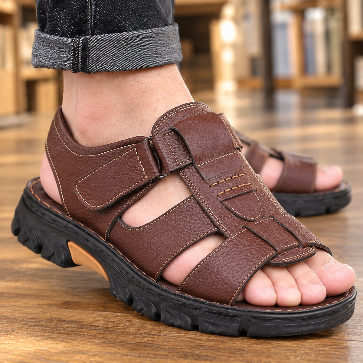 Lorenzo Leather Sandals - Lead Product Detail