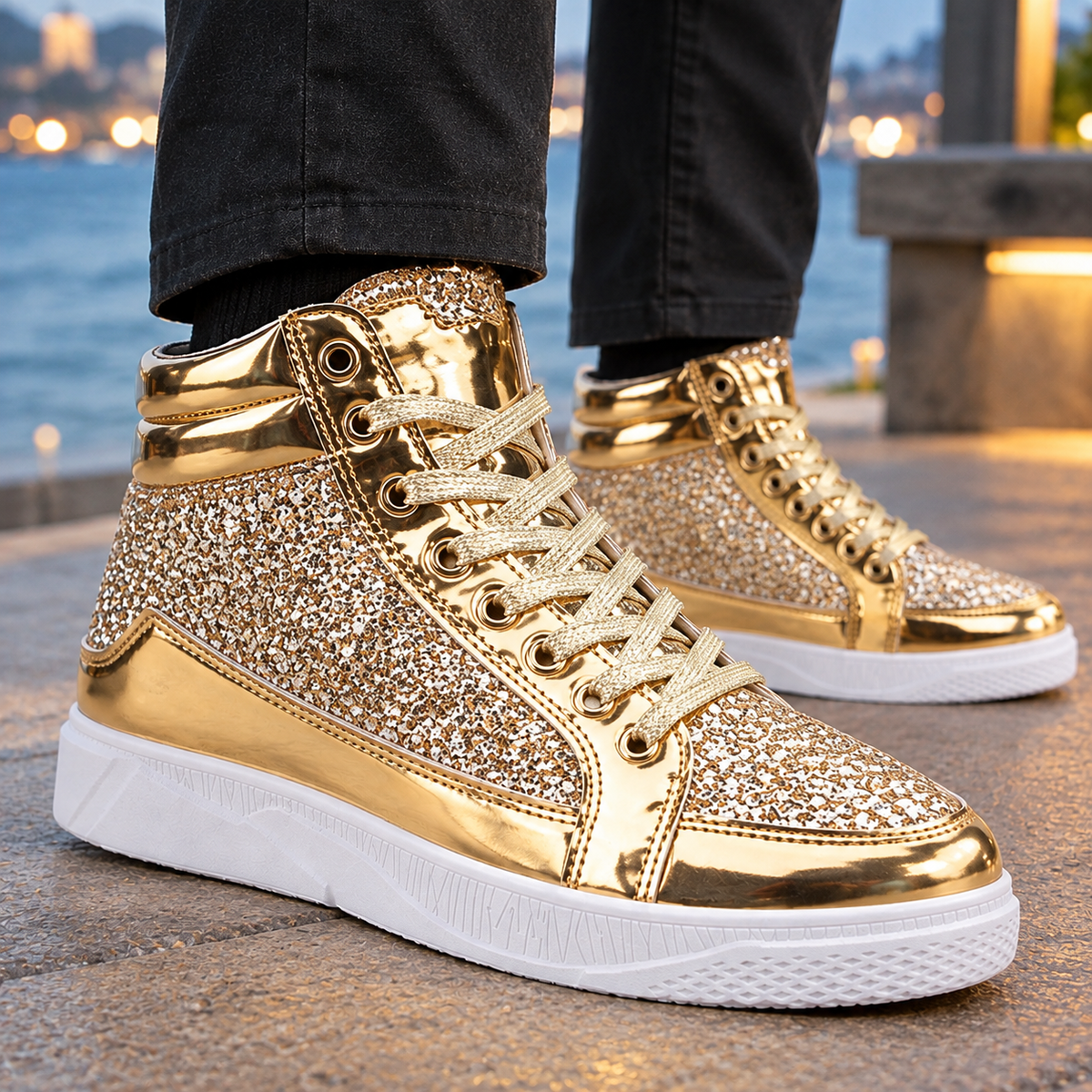Bianchi Glitter Sneakers - Lead Product Detail