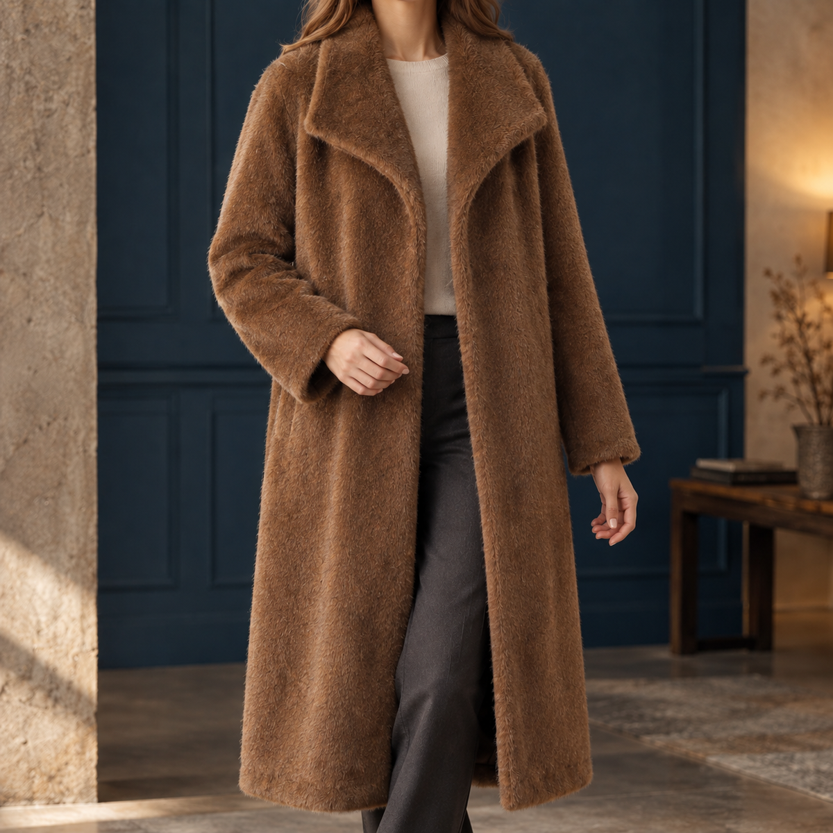 Jasmine Lapel Overcoat - Brown